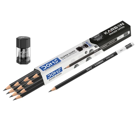 DOMS Karbon Eraser Tipped Super Dark Pencils Set